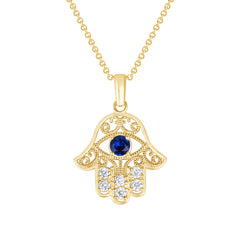 Hamsa Hand Filigree-Style Diamond Pendant Necklace in Solid Gold