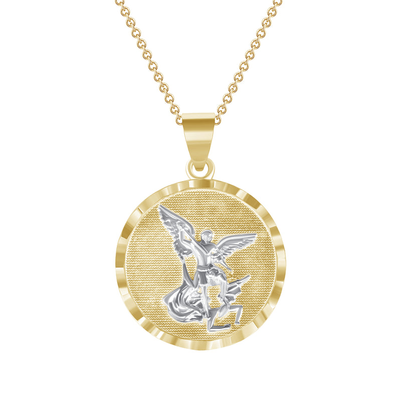 Saint Michael the Archangel Charm Pendant Necklace in Solid Two-Tone Gold