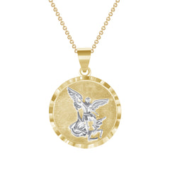 Saint Michael the Archangel Charm Pendant Necklace in Solid Two-Tone Gold