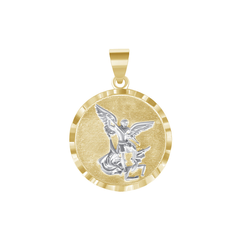 Saint Michael the Archangel Charm Pendant Necklace in Solid Two-Tone Gold