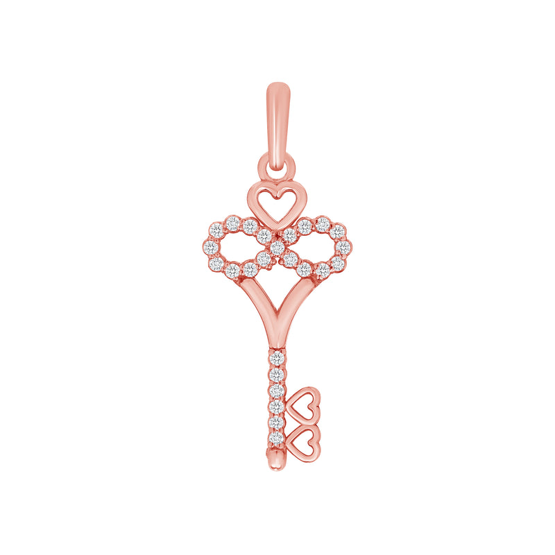 Dainty Diamond Studded Infinity Heart Key Pendant in Solid Gold