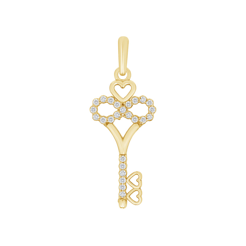 Dainty Diamond Studded Infinity Heart Key Pendant in Solid Gold