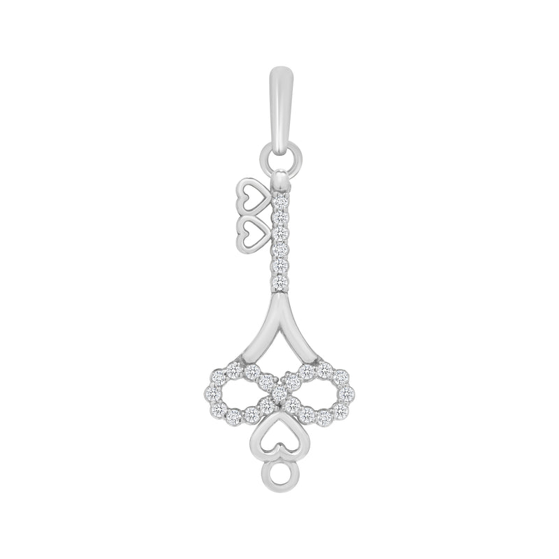 Dainty CZ Studded Infinity Heart Key Pendant in Solid Gold