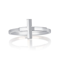 Sideways Cross Ring in Solid Sterling Silver (Small)