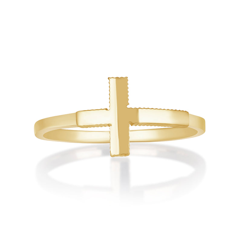 Sideways Cross Ring in Solid 10k Gold (Small)