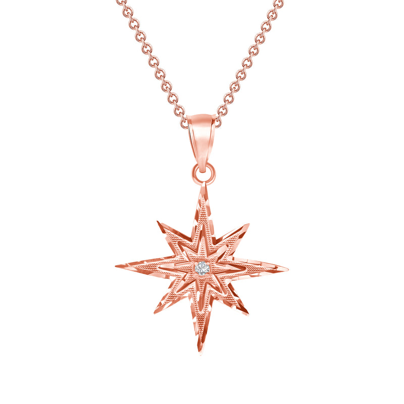 Diamond-Accented North Star Charm Pendant Necklace in Solid Gold