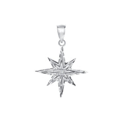 CZ-Accented North Star Charm Pendant Necklace in Solid Sterling Silver