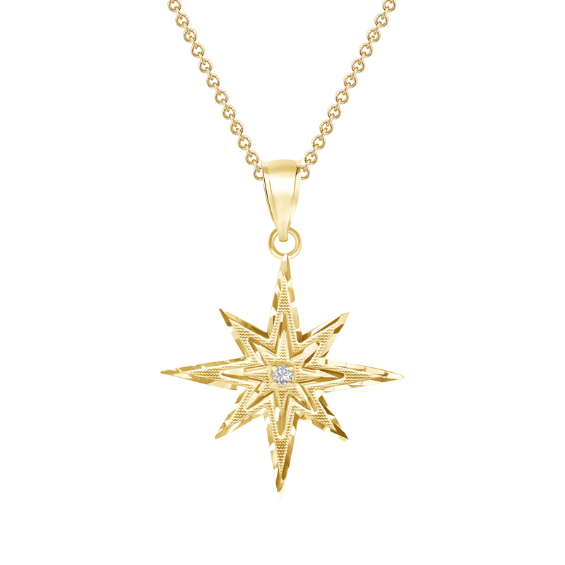 Diamond-Accented North Star Charm Pendant Necklace in Solid Gold