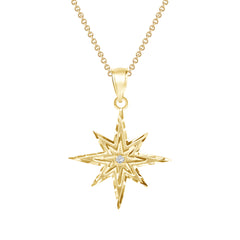 Diamond-Accented North Star Charm Pendant Necklace in Solid Gold