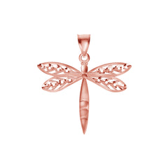 Dragonfly Open-Winged Charm Pendant Necklace in Solid Gold