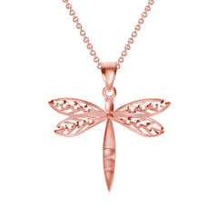 Dragonfly Open-Winged Charm Pendant Necklace in Solid Gold