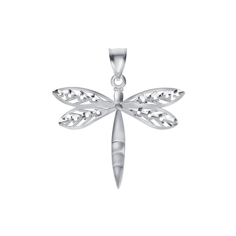 Dragonfly Open-Winged Charm Pendant Necklace in Solid Sterling Silver