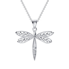 Dragonfly Open-Winged Charm Pendant Necklace in Solid Sterling Silver