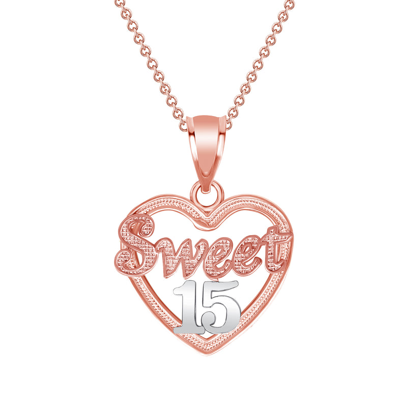 Open-Heart "Sweet 15" Pendant Necklace in Solid Gold