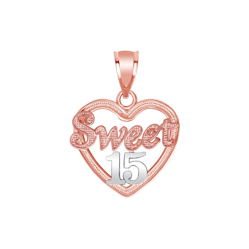 Open-Heart "Sweet 15" Pendant Necklace in Solid Gold