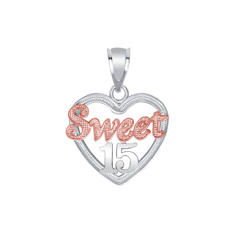 Open-Heart "Sweet 15" Pendant Necklace in Solid Gold