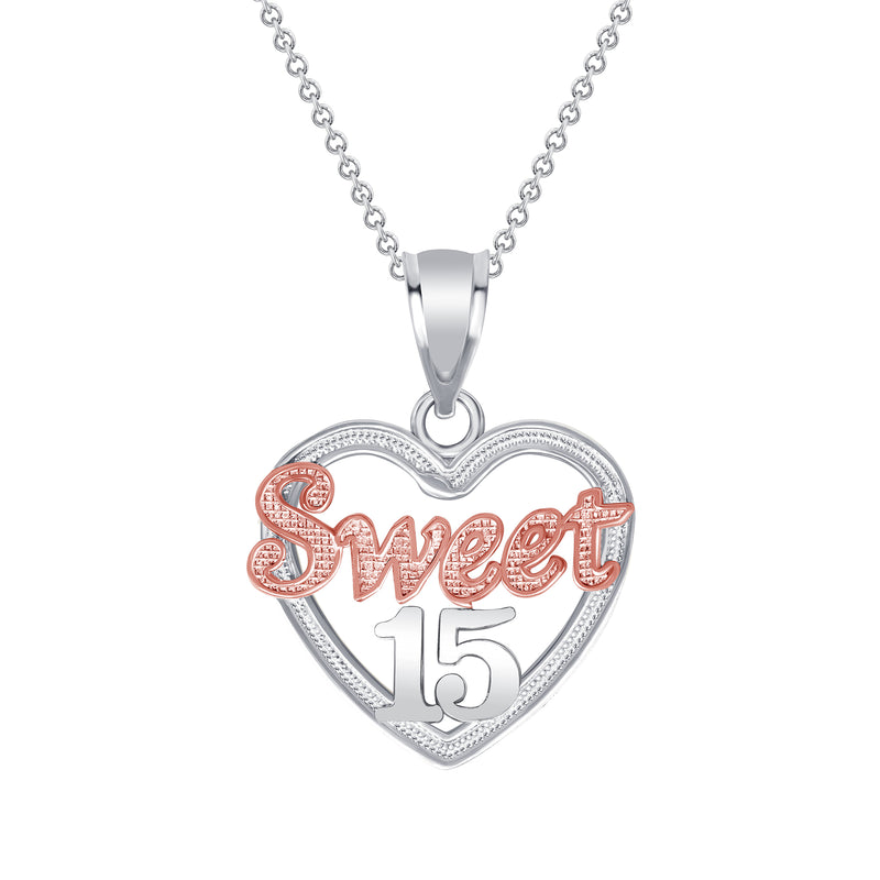 Open-Heart "Sweet 15" Pendant Necklace in Solid Gold