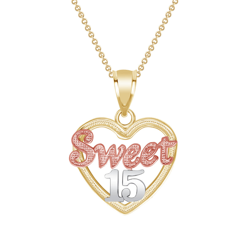 Open-Heart "Sweet 15" Pendant Necklace in Solid Gold