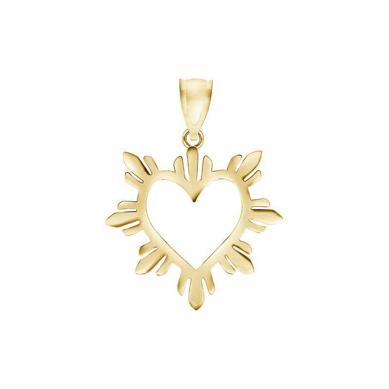 Sunray-Style Open-Heart Charm Pendant Necklace in Solid Gold