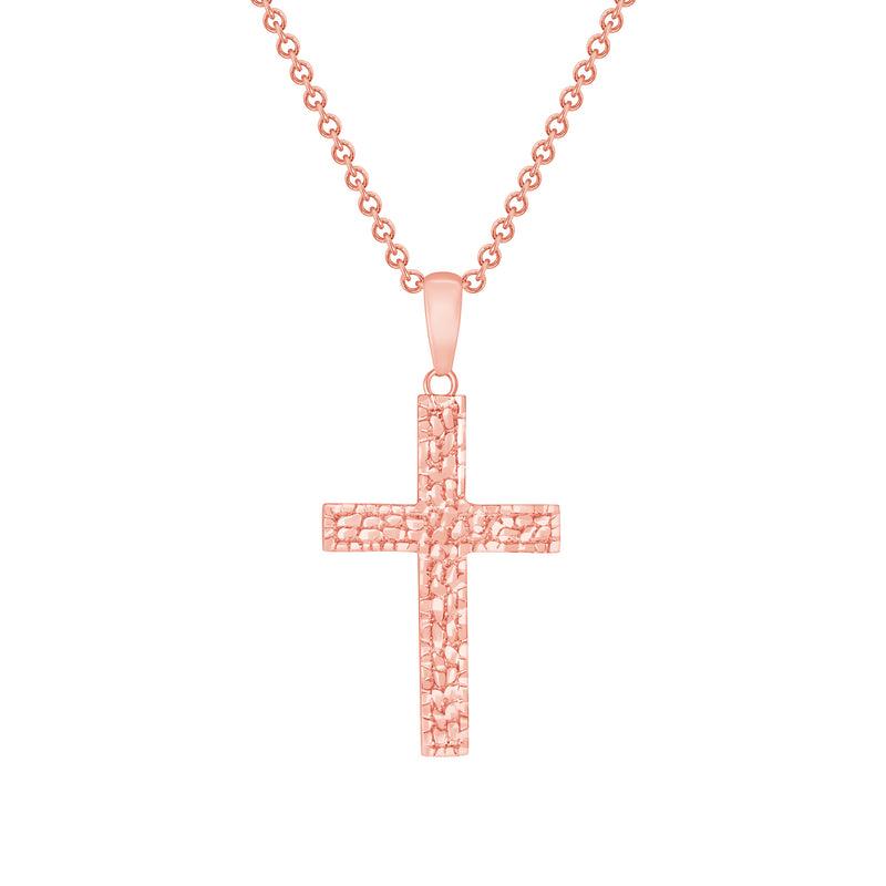 Nugget-Style Christian Cross Pendant Necklace in Solid Gold