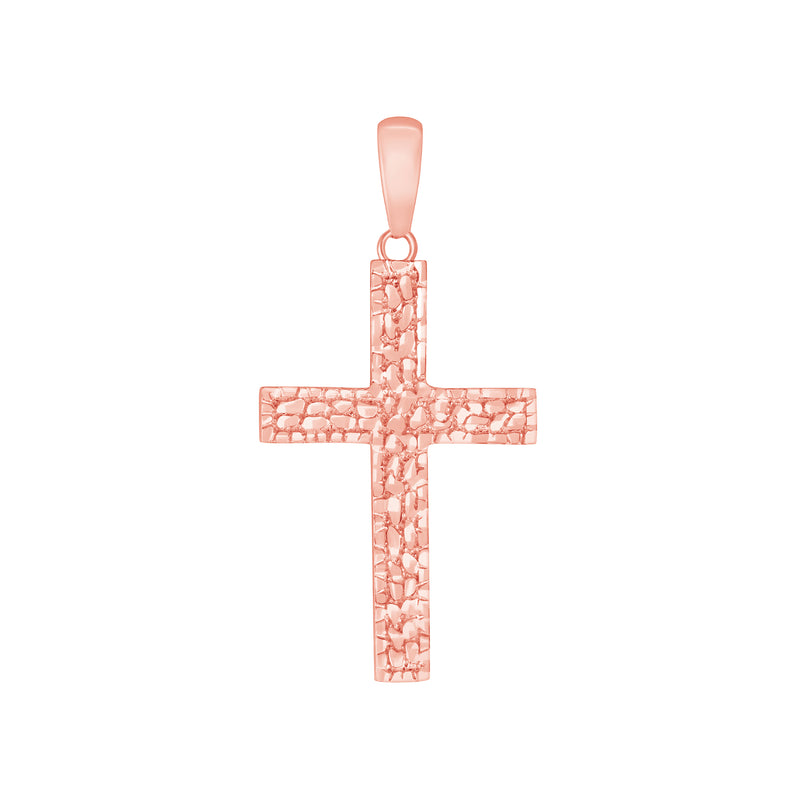 Nugget-Style Christian Cross Pendant Necklace in Solid Gold