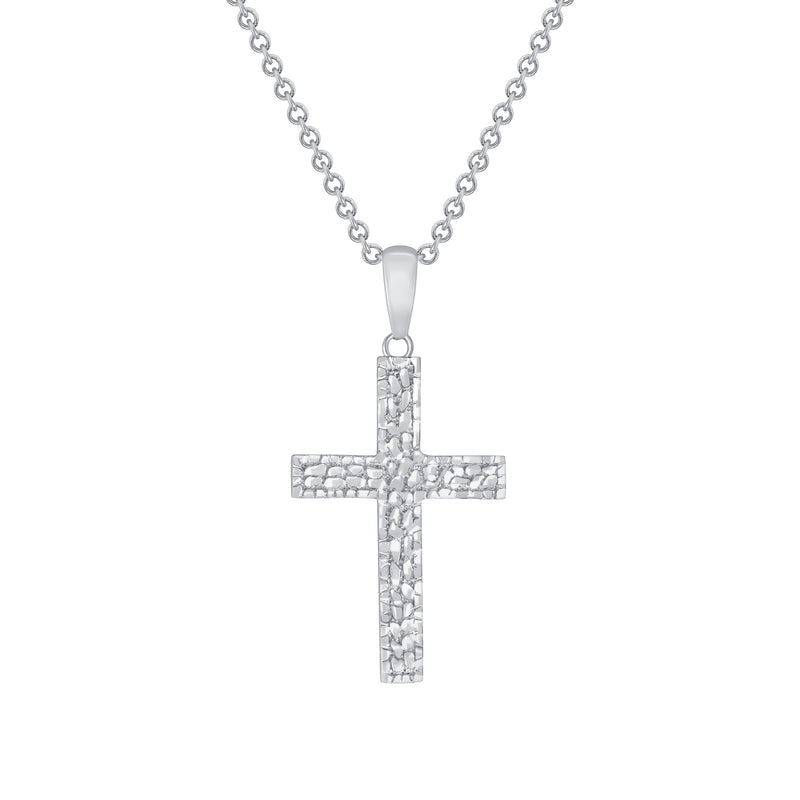 Nugget-Style Christian Cross Pendant Necklace in Solid Sterling Silver