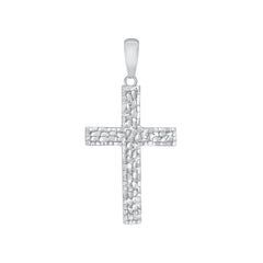 Nugget-Style Christian Cross Pendant Necklace in Solid Sterling Silver