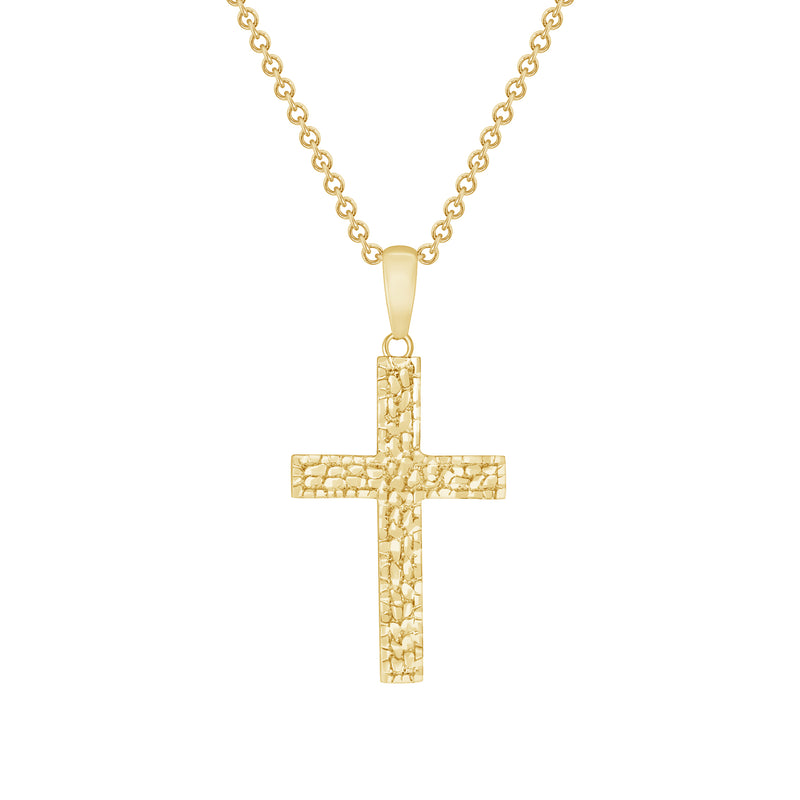 Nugget-Style Christian Cross Pendant Necklace in Solid Gold