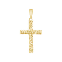 Nugget-Style Christian Cross Pendant Necklace in Solid Gold