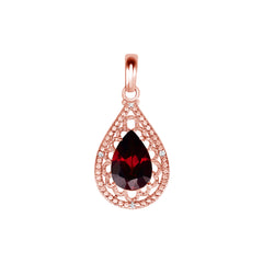 Pear-Shaped Garnet and Diamond Filigree Charm Pendant Necklace in Solid Gold