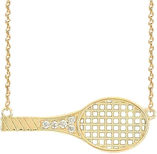 Tennis Racket Pendant Necklace for Women – Gold Plated 925 Sterling Silver Necklace with Cubic Zirconia – Tennis Gifts for Her – Made in USA