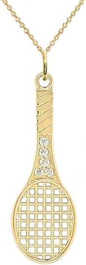 Tennis Racket Pendant Necklace for Women – Gold Plated 925 Sterling Silver Necklace with Cubic Zirconia