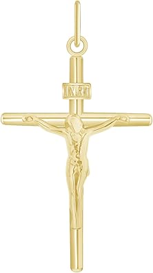 INRI Crucifix Pendant Necklace – Gold Plated Vermeil 925 Sterling Silver Cross Necklace