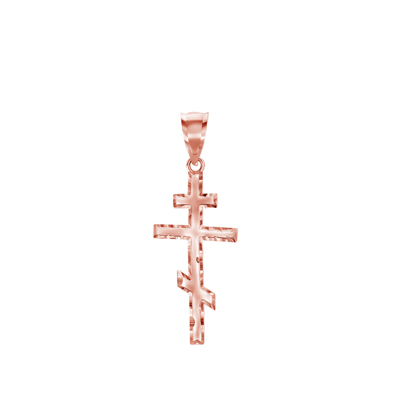 Eastern Orthodox Cross Diamond-Cut Pendant Necklace in Solid Gold