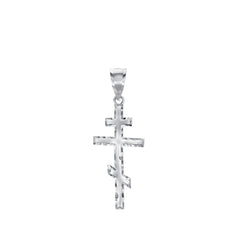 Eastern Orthodox Cross Diamond-Cut Pendant in Solid Sterling Silver