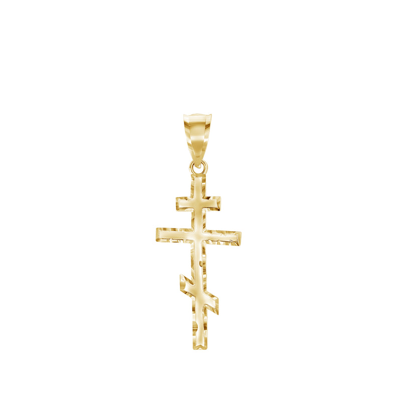 Gold Plated Diamond Cut Eastern Orthodox Cross Necklace - Vermeil Christian Cross Pendant For Men And Women - Religious Cross Charm - Christian Jewelry For Gifts Made In USA.