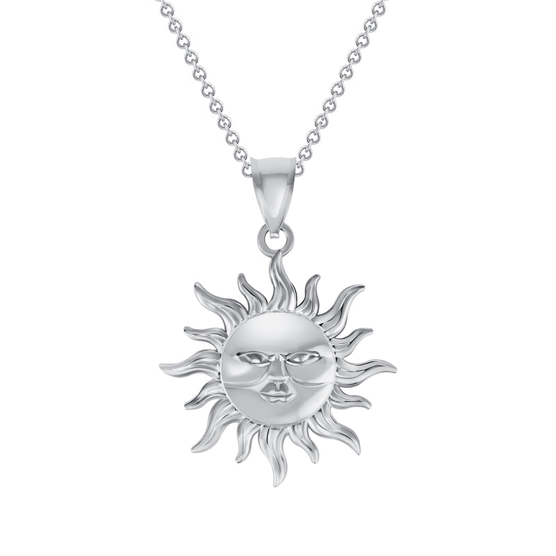 Sun Face Pendant Necklace in Solid Sterling Silver