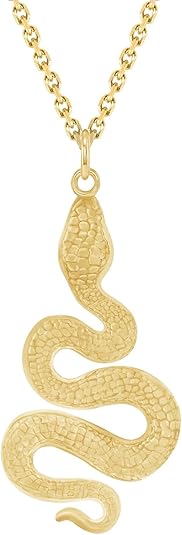 Large Textured Serpentine Pendant Necklace – S-curve Design Snake Chain Necklace – Gold Plated Vermeil 925 Sterling Silver