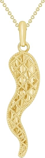 Italian Lucky Cornicello Charm - Gold Plated Vermeil Sterling Silver Italian Horn Necklace