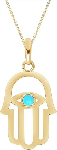Gold Plated Turquoise Hamsa Hand Pendant – Vermeil Evil Eye Protection Jewelry for Women and Men - Good Luck Amulet Charm in 16" to 20" Chain - Spiritual Gift Made in USA