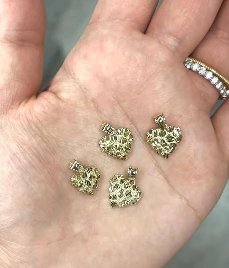 Nugget Heart Pendant Necklace – Gold Plated Sterling Silver Heart Charm Necklace for Women – Vermeil Diamond-Cut Nugget Jewelry with 16–18" Rolo Chain – Made in USA.