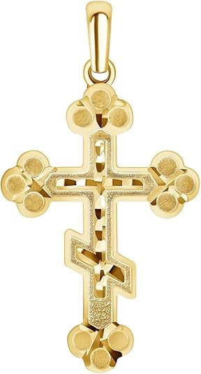 Eastern Orthodox Cross Pendant,  Gold Plated Sterling Silver/ Vermeil Cross Charm Necklace Christian Cross Pendant