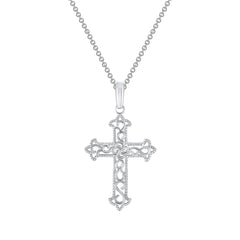 Sterling Silver Filigree Open Work Christian Cross Pendant Necklace