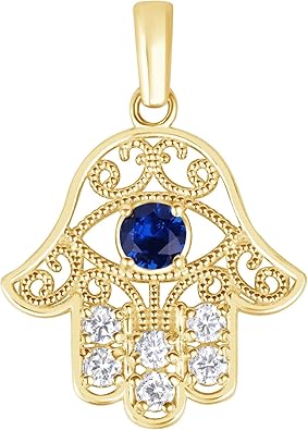 Gold Plated Hamsa Hand Pendant with CZ Stones, Filigree Design, Protection And Good Luck Jewelry For Men And Women, Made In USA
