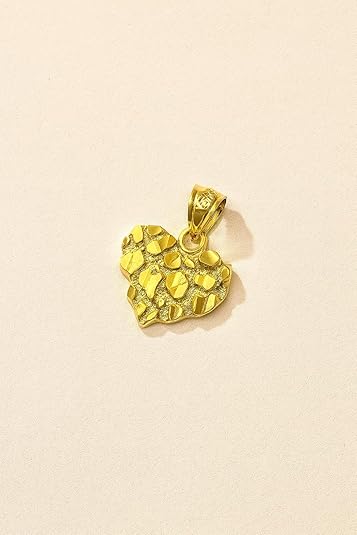 Nugget Heart Pendant Necklace – Gold Plated Sterling Silver Heart Charm Necklace for Women – Vermeil Diamond-Cut Nugget Jewelry with 16–18" Rolo Chain – Made in USA.