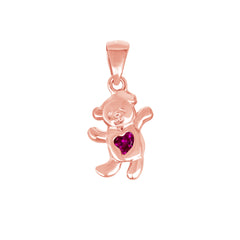 Teddy Bear Twisted Ruby Heart Shaped Pendant Necklace in Solid Gold