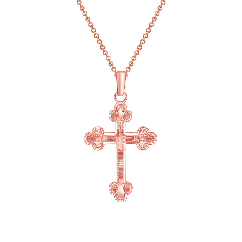 Solid Gold Diamond Cut Cross Pendant Necklace