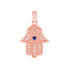 Blue Sapphire Hamsa Hand Diamond-Accented Pendant Necklace in Solid Gold