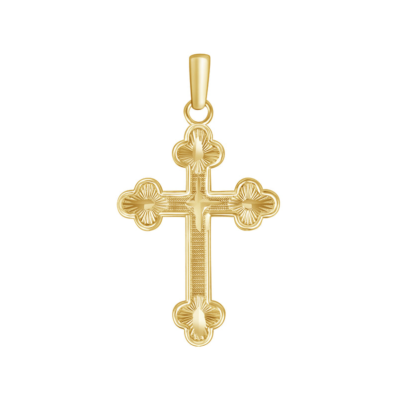 Solid Gold Diamond Cut Cross Pendant Necklace