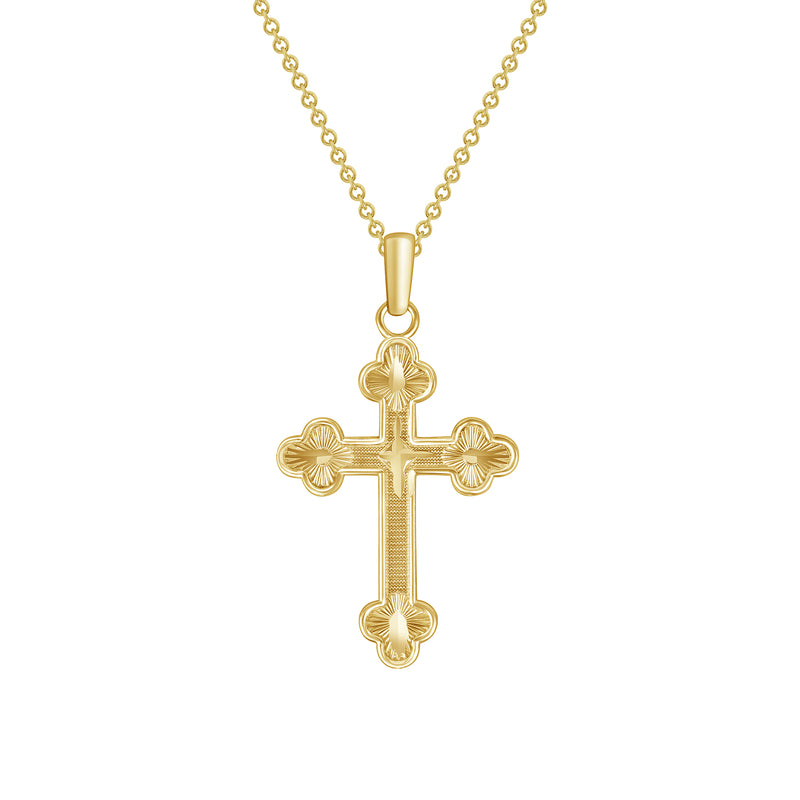 Solid Gold Diamond Cut Cross Pendant Necklace